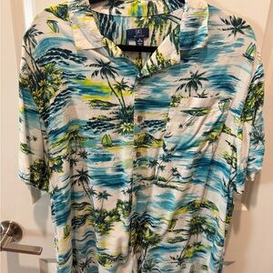 George Men's Tropical Print Shirt - Blue, Green, Yellow